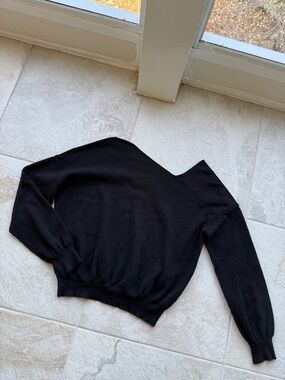 Women's Off-the-Shoulder Black Sweater - Classic Knit